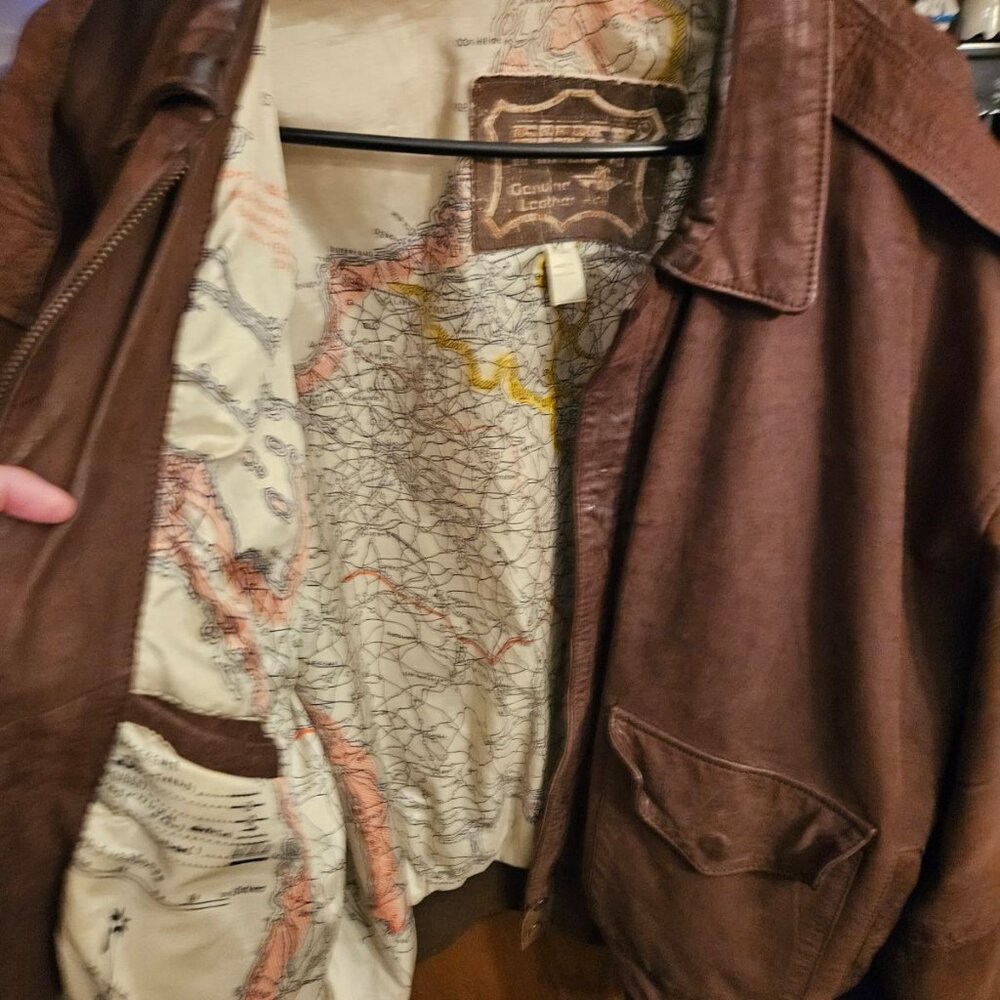 Men's Brown Bomber  Leather jacket - Picture 3 of 4